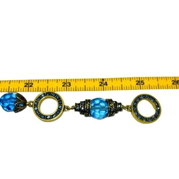 Heidi Daus Crystal Blue Beads Toggle Clasp Pendant Accente Rhinestones Necklace - Picture 10 of 13